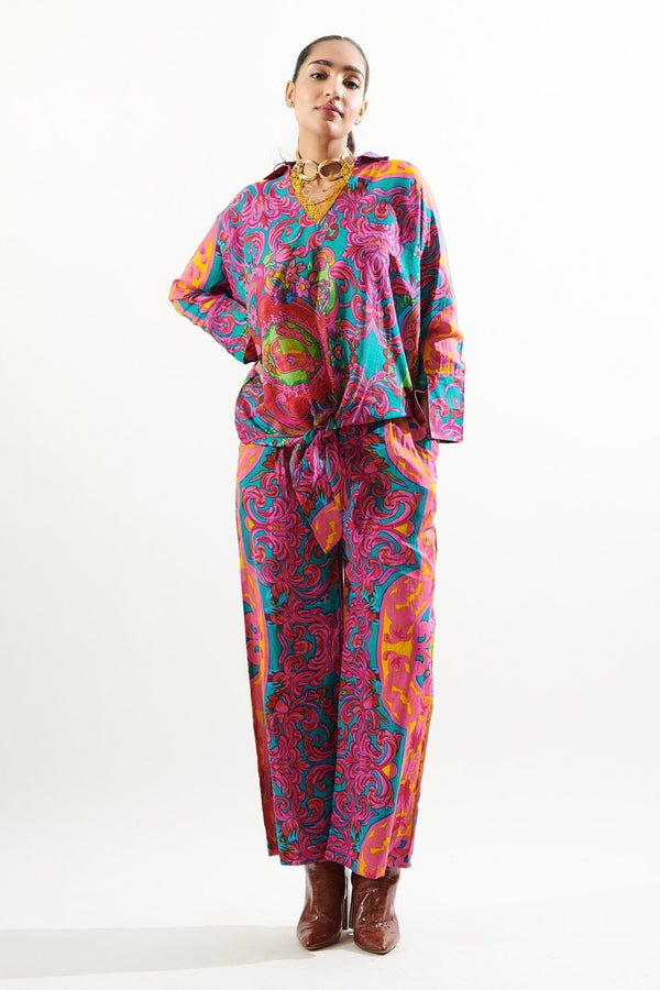 Magenta Gulaab Cotton Printed Top And Pant Set
