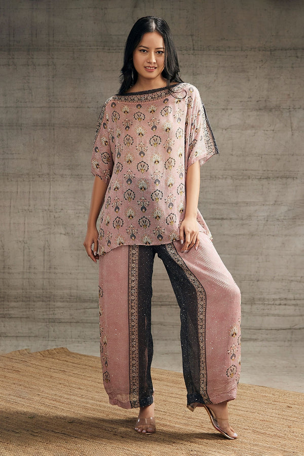 Pink Sarouk Print Top And Pant Set