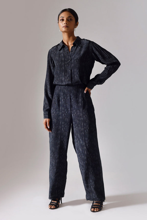 Black Crepe Printed Shirt And Pant Set