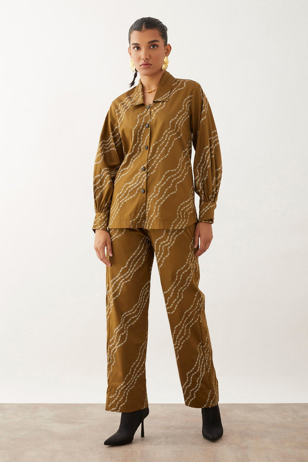 Green Premium Cotton Satin Kiki Wave Print Trouser Set