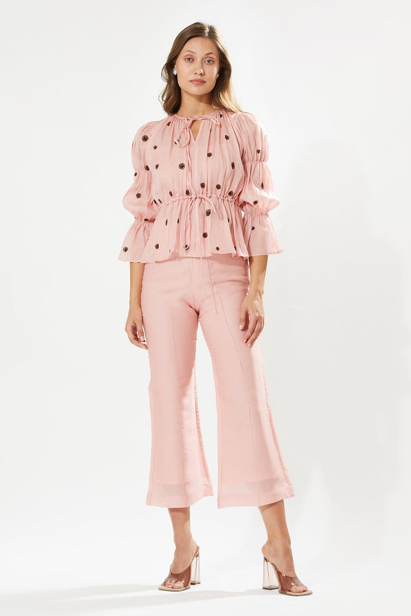 Pink Rosa Hand Embroidered Top And Pant Set