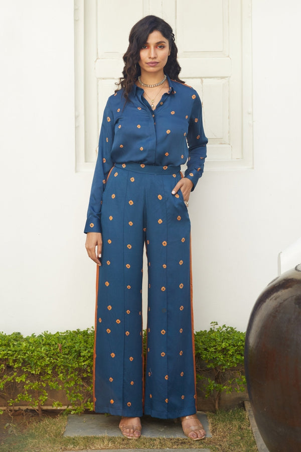 Blue Modal Iris Bandhej Shirt And Pant Set